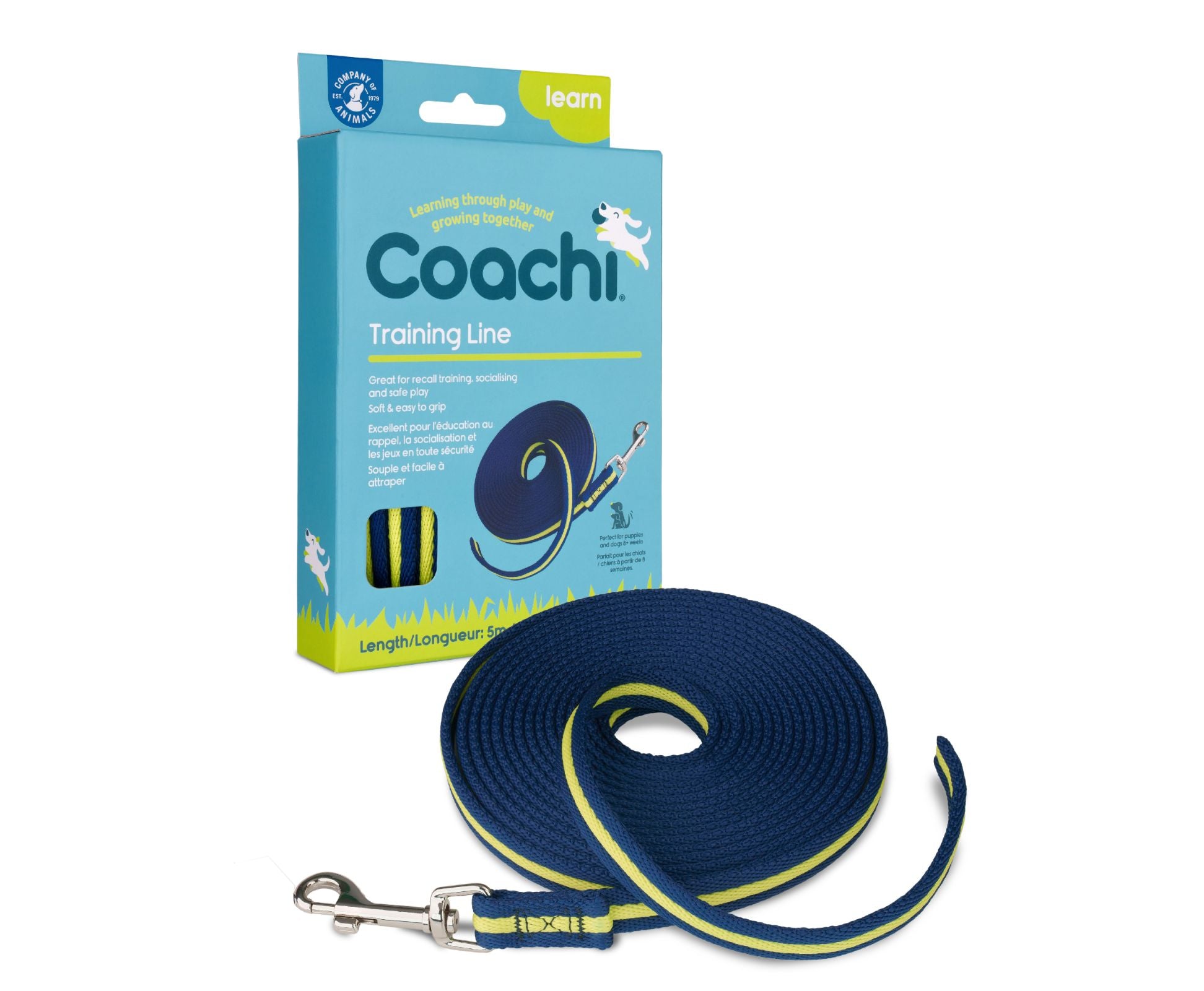 Coachi 10m Recall Training Lead for Labradors – Navy & Coral