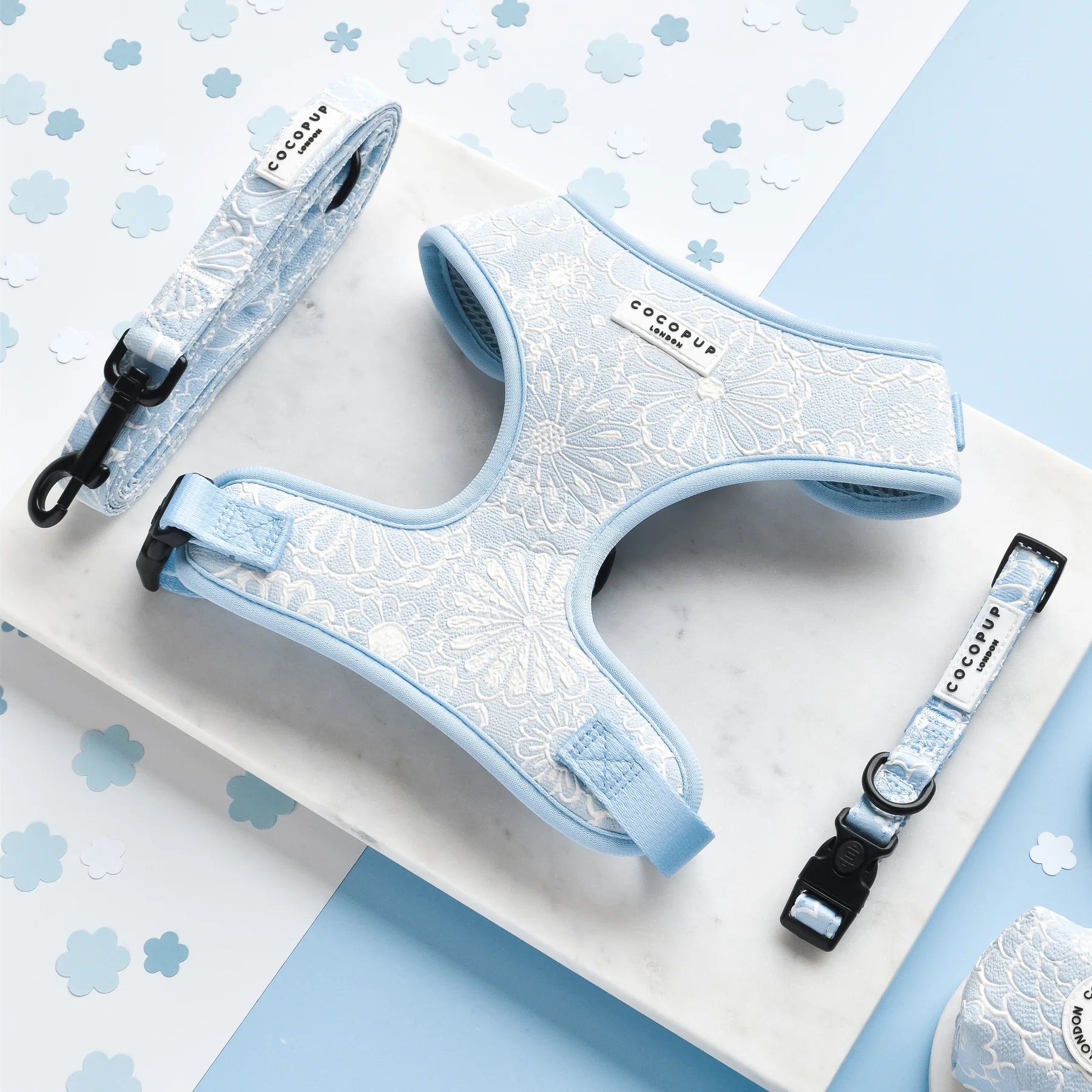 Cocopup London LUXE Baby Blue Flower Adjustable Dog Harness