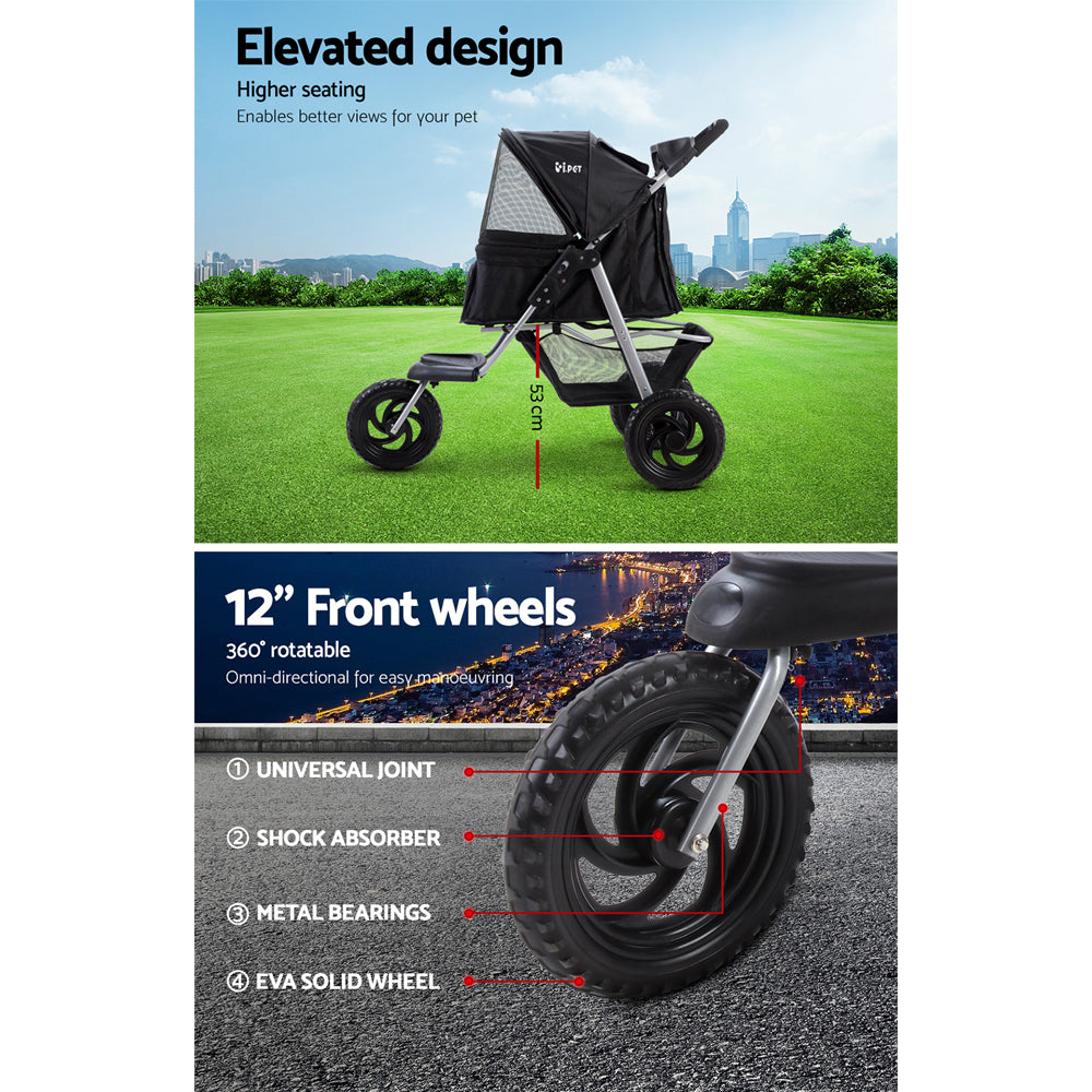 i.Pet Large Dog Stroller – 3 Wheel Foldable