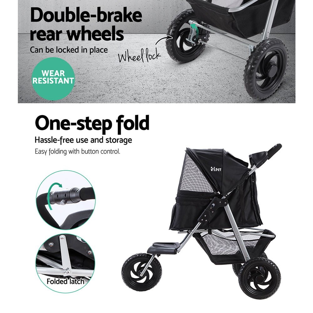 i.Pet Large Dog Stroller – 3 Wheel Foldable